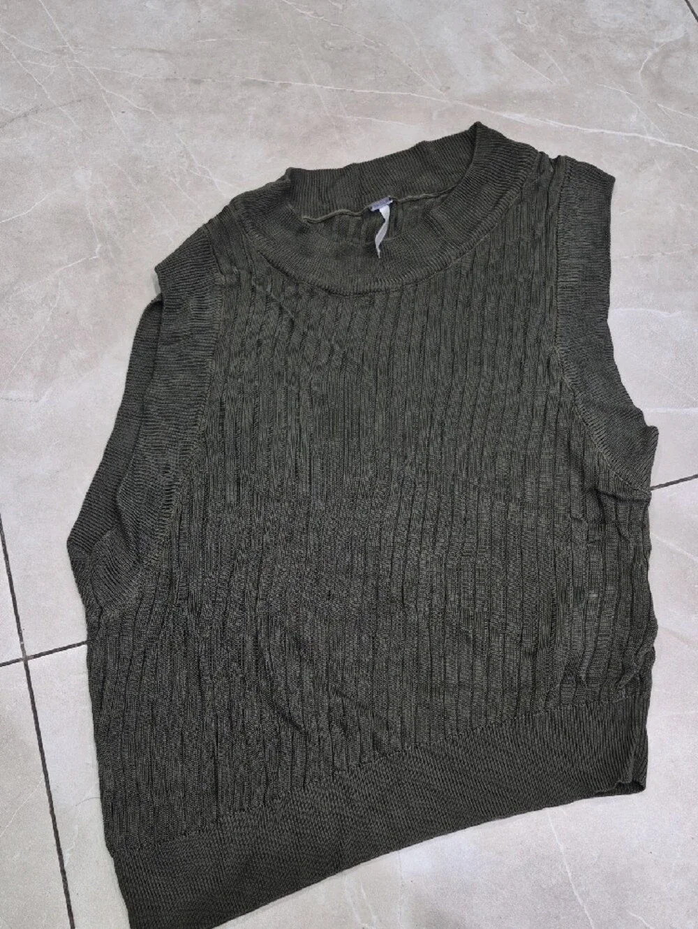 Free People Olive Green Ribbed Sleeveless Crop Tank